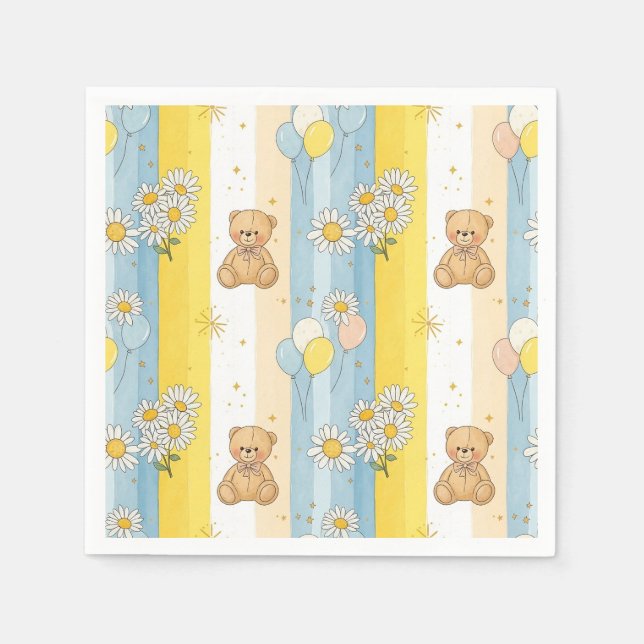 Teddybär-Daisy-Gartenmuster (13) Serviette (Vorderseite)