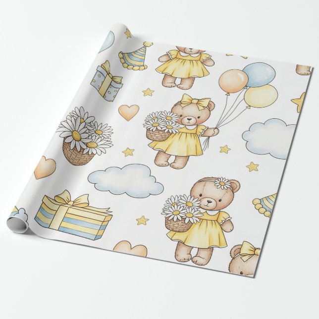 Teddybär-Daisy-Gartenmuster (14) Geschenkpapier (Ungerollt)