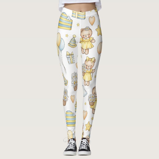 Teddybär-Daisy-Gartenmuster (14) Leggings (Vorderseite)