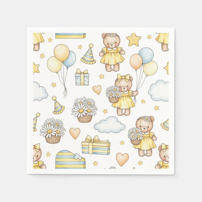 Teddybär-Daisy-Gartenmuster (14) Serviette (Vorderseite)