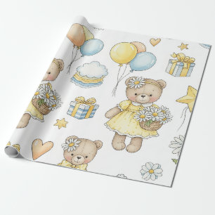 Teddybär-Daisy-Gartenmuster (16) Geschenkpapier