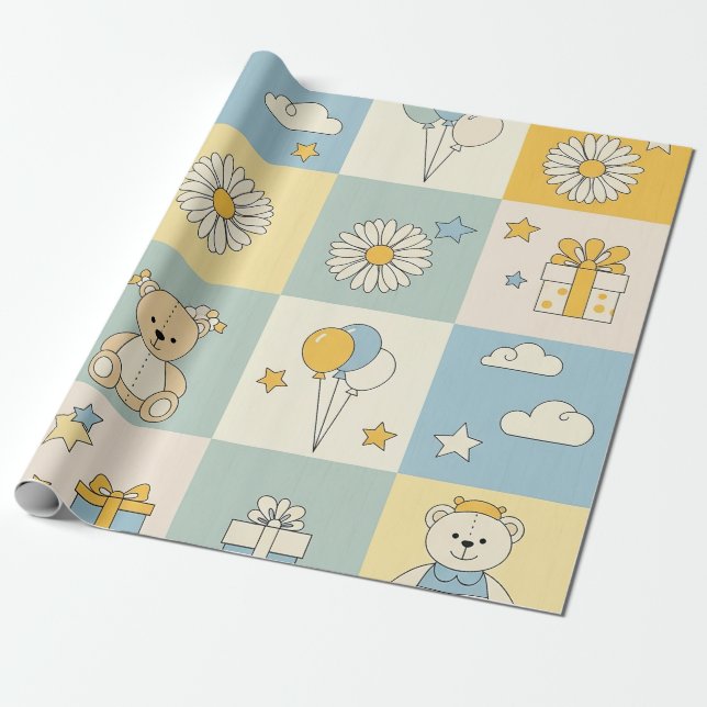 Teddybär-Daisy-Gartenmuster (17) Geschenkpapier (Ungerollt)