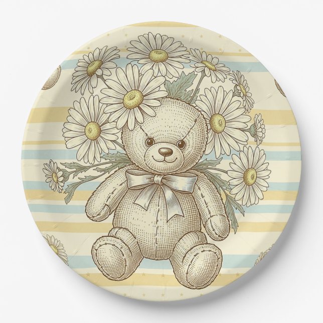 Teddybär-Daisy-Gartenmuster (1) Pappteller (Vorderseite)
