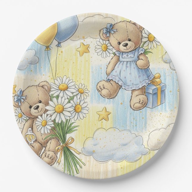 Teddybär-Daisy-Gartenmuster (2) Pappteller (Vorderseite)