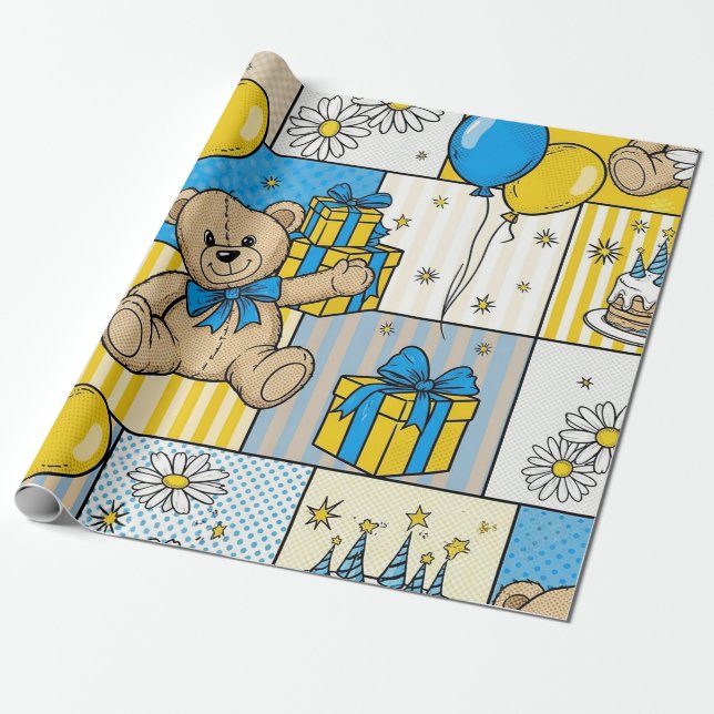 Teddybär-Daisy-Gartenmuster (4) Geschenkpapier (Ungerollt)