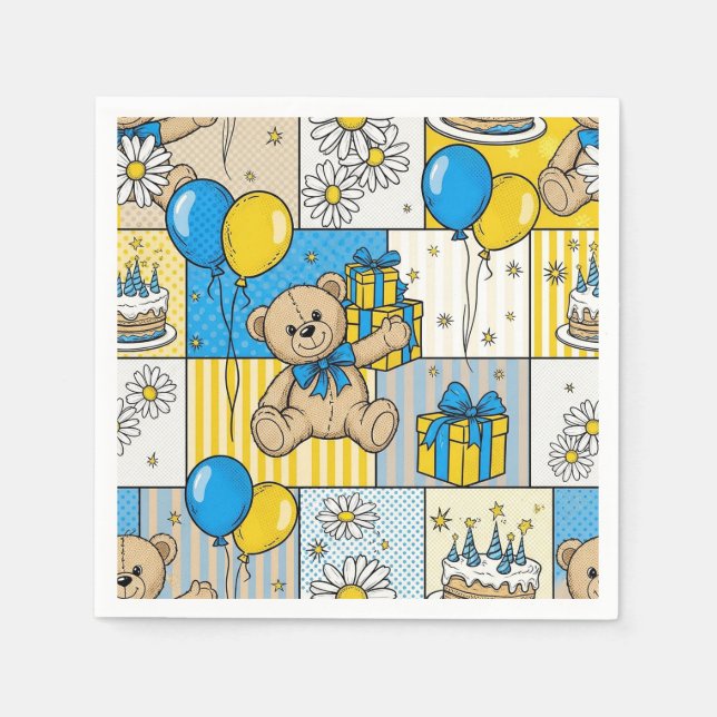 Teddybär-Daisy-Gartenmuster (4) Serviette (Vorderseite)