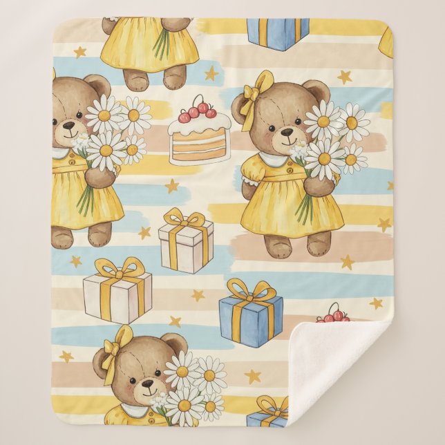 Teddybär-Daisy-Gartenmuster (5) Sherpadecke (Vorderseite)