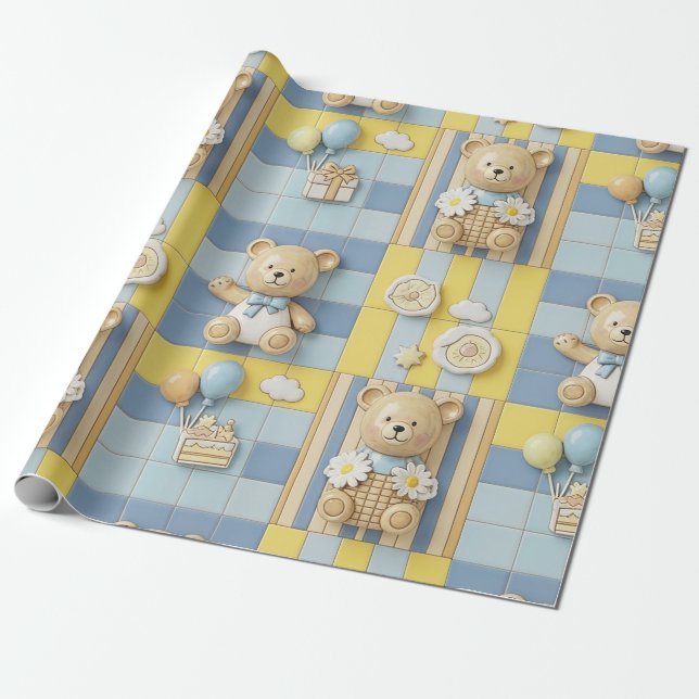 Teddybär-Daisy-Gartenmuster (7) Geschenkpapier (Ungerollt)