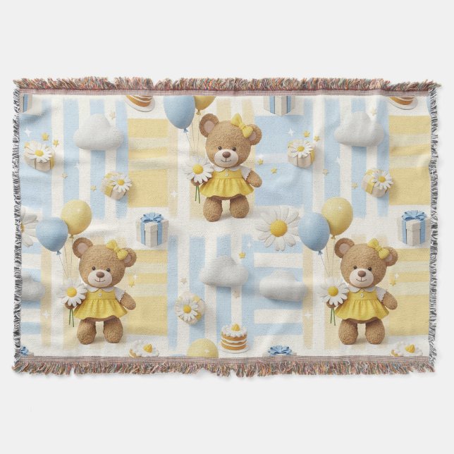 Teddybär-Daisy-Gartenmuster (8) Decke (Vorderseite)