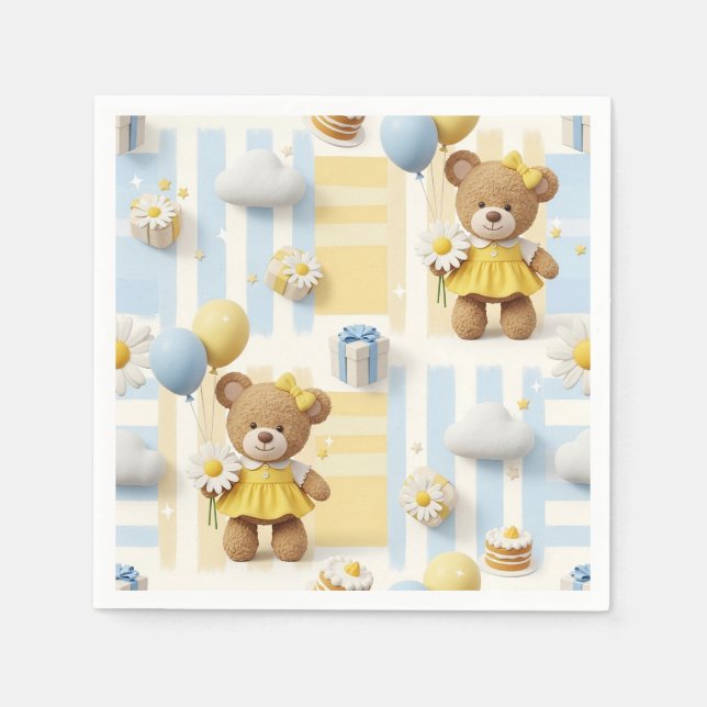 Teddybär-Daisy-Gartenmuster (8) Serviette (Vorderseite)