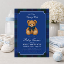 Teddybär-Elegant-Blaukariert-Jungen-Baby-Party