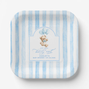 Teddybär Elegant Hellblaue Streifen Baby Shower Pappteller