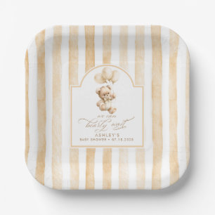 Teddybär Elegant Hellbraun Streifen Babyparty Pappteller