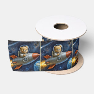 Teddybär fliegt in einem Raumschiff Satinband