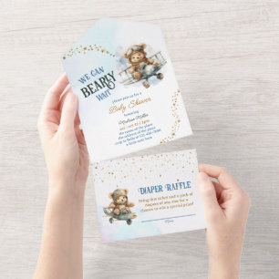 Teddybär-Flugzeug-Fliegender-Junge-Baby-Party All In One Einladung