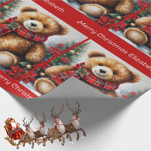 Teddybär Fügen Sie den Namen des Kindes Weihnachts Geschenkpapier