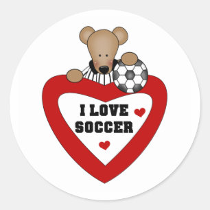 Teddybär-Fußball-Herz Runder Aufkleber