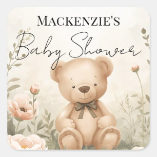 Teddybär-Garten individuell benannte Babyparty Quadratischer Aufkleber