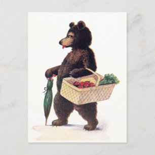 Teddybär geht auf den Markt Postkarte