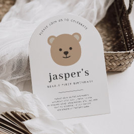 Teddybär-Gesicht Gebogener Erster Geburtstag Einladung