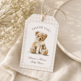 Teddybär Gingham Baby Shower Dankeschön Geschenkanhänger