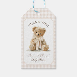 Teddybär Gingham Baby Shower Dankeschön Geschenkanhänger
