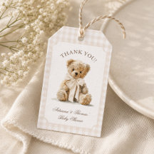 Teddybär Gingham Beige Babyparty Dankeschön