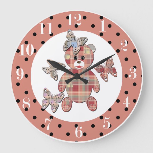 Teddybär Große Wanduhr (Vorderseite)