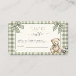 Teddybär Grün Gingham Babyparty Windel-Raffle Begleitkarte