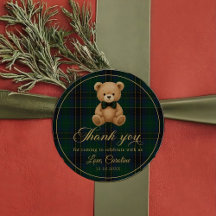 Teddybär Grün Tartan Baby Shower Aufkleber