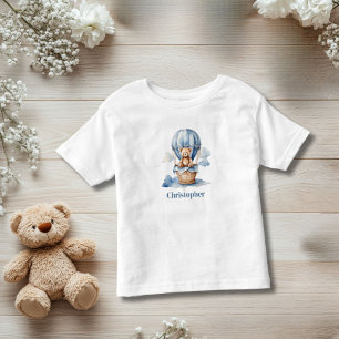 Teddybär Heißluftballon Blau Junge Personalisiert Kleinkind T-shirt