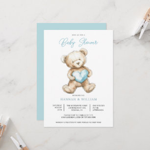Teddybär Herz Junge Blau Baby Shower Einladung