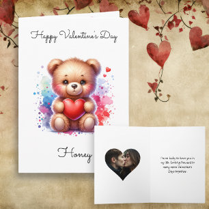 Teddybär & Herz Persönliches Foto Valentinstag  Karte
