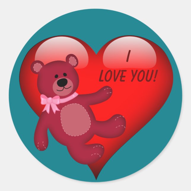 Teddybär, Herz, Valentinstin, Aufkleber für Liebe (Vorderseite)
