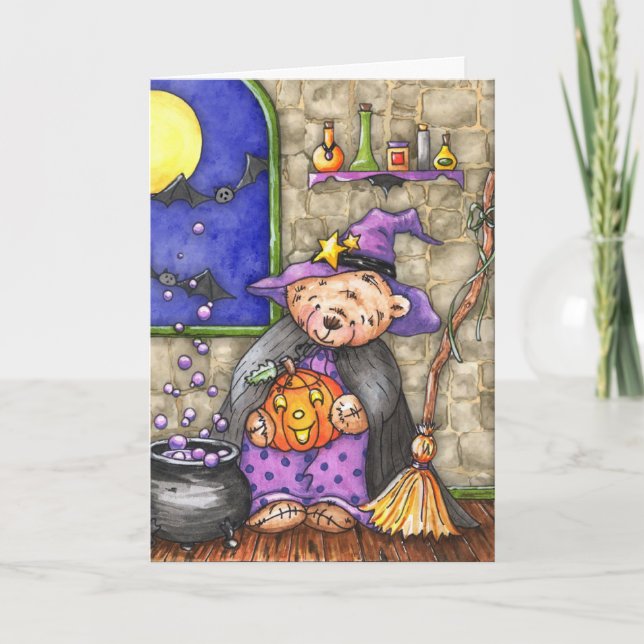 Teddybär-Hexe-Halloween-Karte - kundengerecht Karte (Vorderseite)