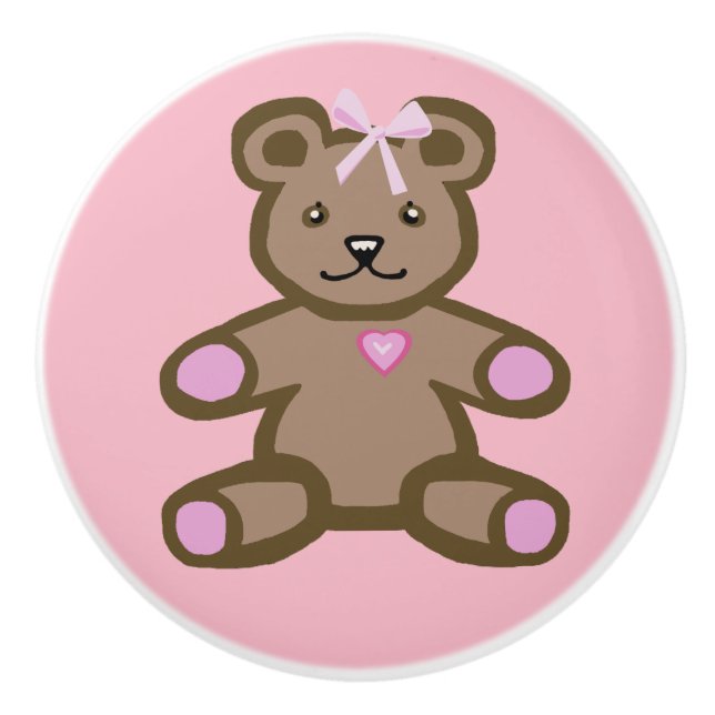 Teddybär, hübsch-braun-pinkfarben keramikknauf (Vorderseite)