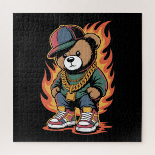 Teddybär im Hip-Hop-Stil mit goldenen Ketten