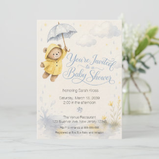 Teddybär im Regen Baby Shower Einladung 
