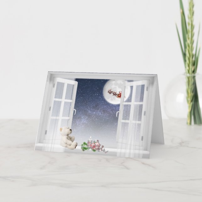 Teddybär im Weihnachtsfenster Karte (Vorderseite)