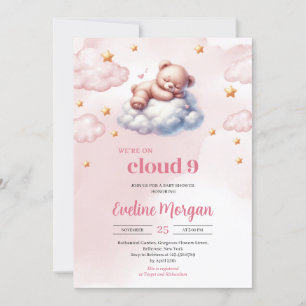 Teddybär in Aquarellfarbe Wolke neun Mädchen Babyd Einladung