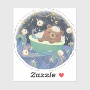 Teddybär in der Badewanne mit flauschigen Monstern Aufkleber