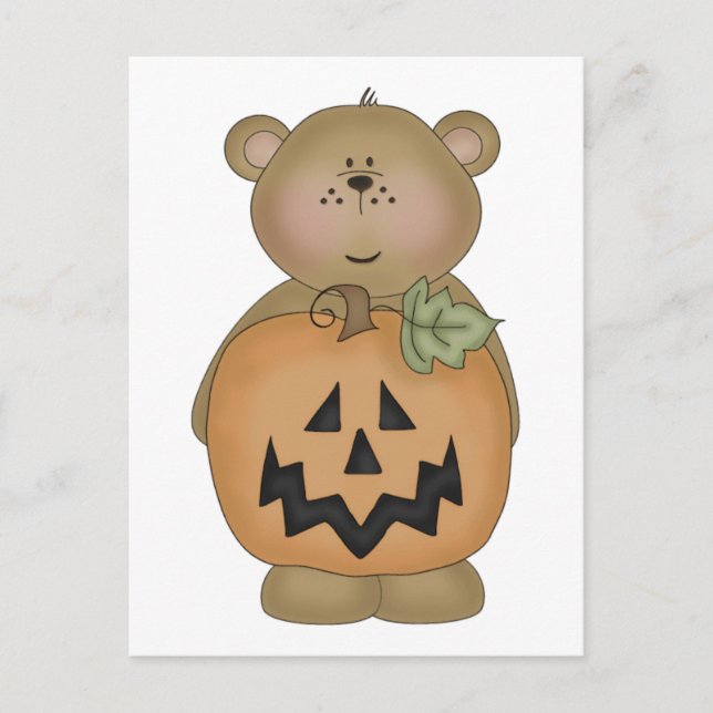 Teddybär Jack O'Lantern Postkarte (Vorderseite)