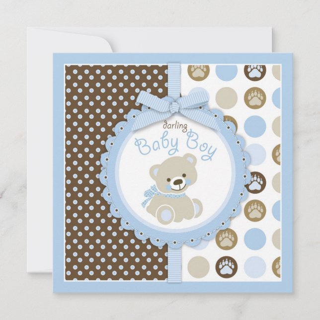 Teddybär-Jungen-Babyparty-Blau 2 Einladung (Vorderseite)