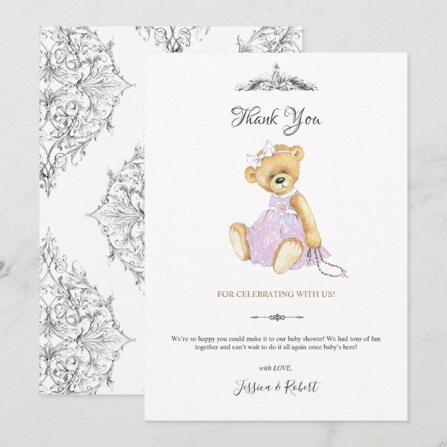 Teddybär kleine Dame Danke, Card Einladung (Vorne/Hinten)