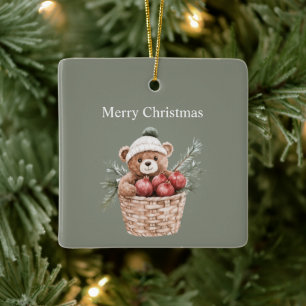 Teddybär Korb Granatäpfel Weihnachten Keramikornament