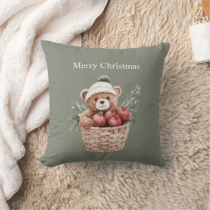 Teddybär Korb Granatäpfel Weihnachten Kissen