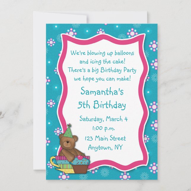 Teddybär-Kuchen-Geburtstags-Einladung Einladung (Vorderseite)