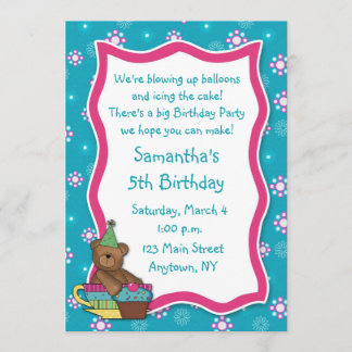 Teddybär-Kuchen-Geburtstags-Einladung Einladung