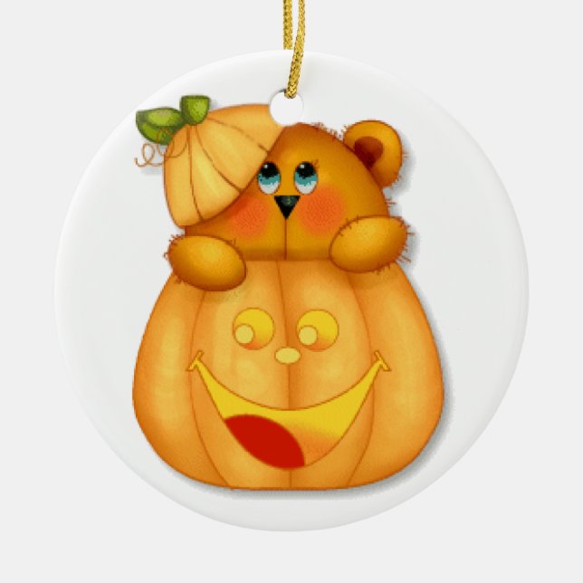Teddybär-Kürbis Keramik Ornament (Vorne)