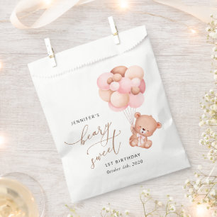 Teddybär, lila Luftballons, erster Geburtstag Geschenktütchen